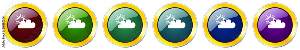Cloud glossy icon set, silver metallic golden vector illustrations in 6 options for web design and mobile applications Cloud glossy icon set, silver metallic golden vector illustrations in 6 options for web design and mobile applications