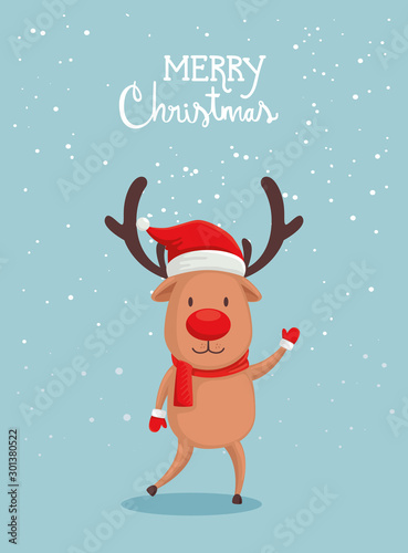 merry christmas poster with cute reindeer vector illustration design