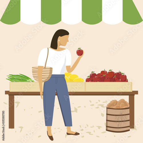 Woman Shopping at Farmer Market
