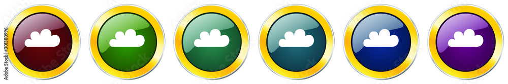 Cloud glossy icon set, silver metallic golden vector illustrations in 6 options for web design and mobile applications Cloud glossy icon set, silver metallic golden vector illustrations in 6 options for web design and mobile applications