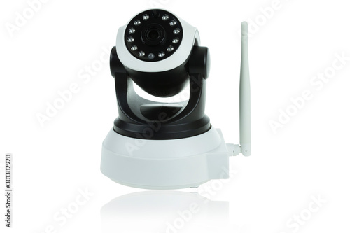 Security camera isolated on white background with clipping path. IP camera.