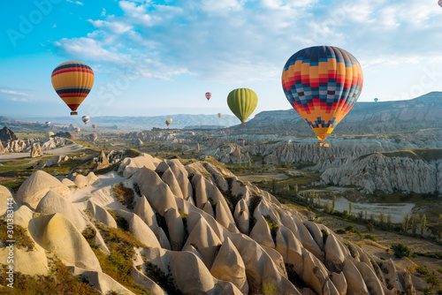 great tourist attraction of Cappadocia balloon flight. Cappadocia is one of the best places to fly with hot air balloons. Goreme, Cappadocia, Turkey.