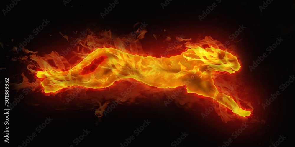 digital illustration of fire cheetah - obrazy, fototapety, plakaty 