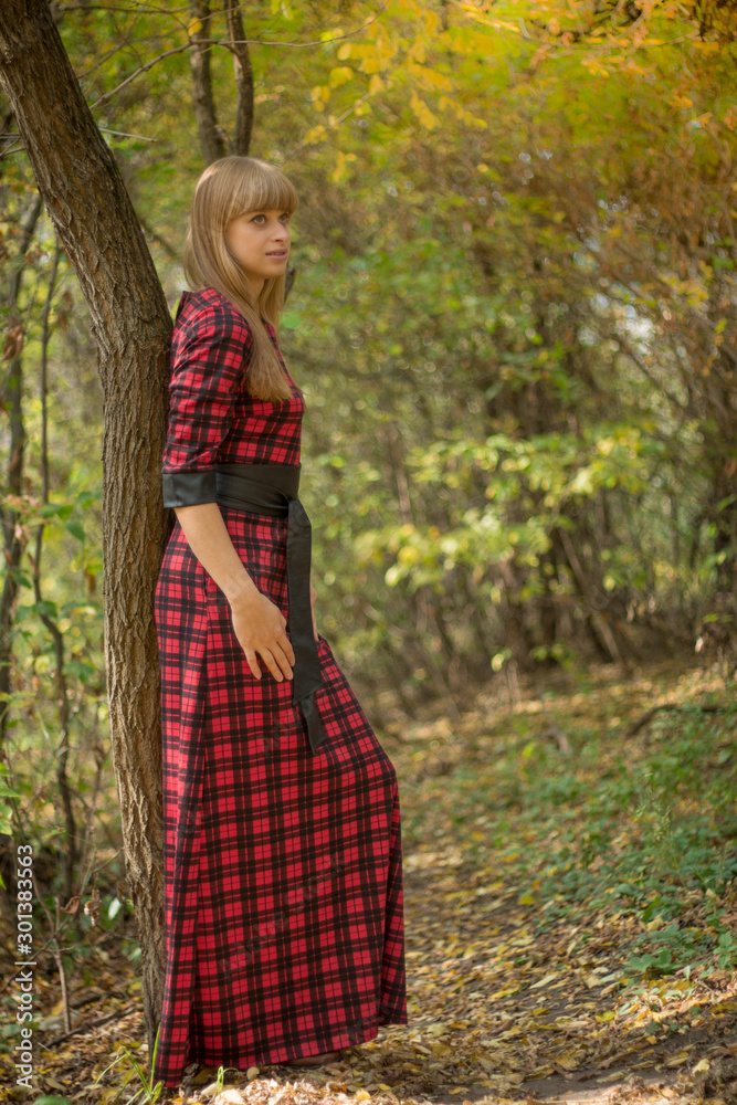 the girl in red . autumn photo girls the girl in red . autumn photo girls