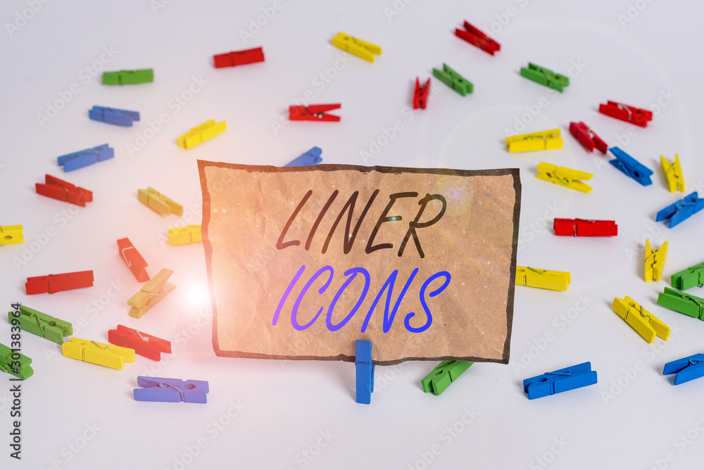 Handwriting text writing Liner Icons. Conceptual photo use to improve visual interest and grab the user s is attention Colored clothespin papers empty reminder white floor background office