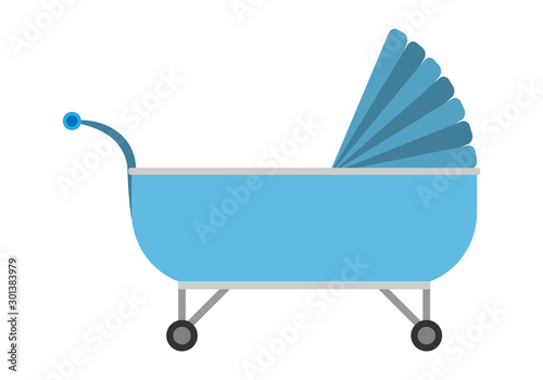 Coche de niño de color azul sobre fondo blanco.