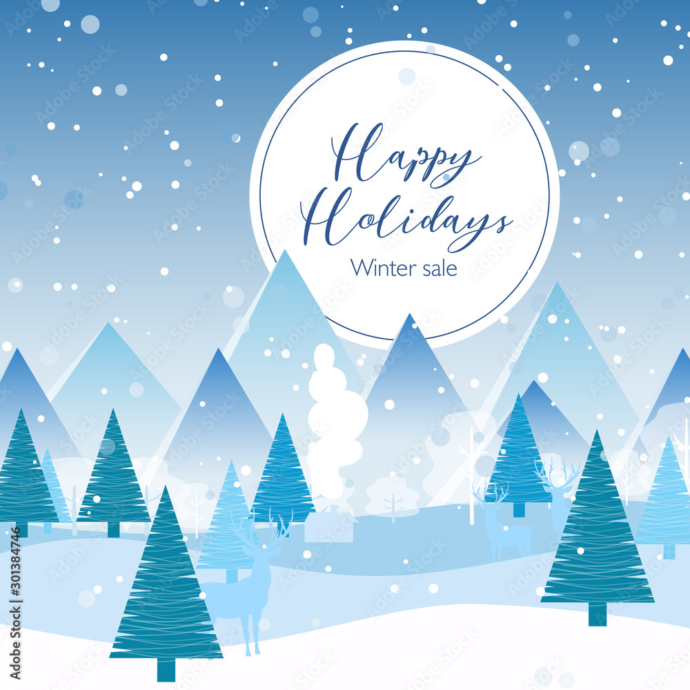 New Year and Christmas card with snowflakes of blue and gray