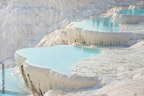 Vászonkép Pamukkale, natural pool with blue water, Turkey tourist attraction
