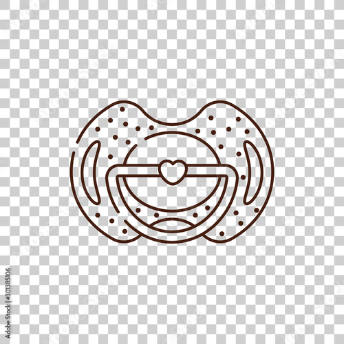 pacifier dummy for a newborn with a print with polka dots and a heart. Vector isolated object on a transparent background. Birth of a baby boy or girl. Outline icon