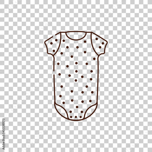 textile clothes for a newborn with a print of white polka dots. Vector isolated object on a transparent background. Birth of a baby boy or girl. Outline icon