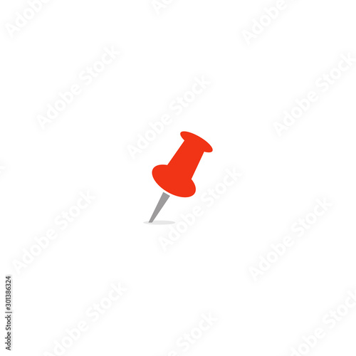 Pushpin icon. Red office push pin or needle for notice board. Empty closeup infographic design element for business, school, home notice board. Isolated vector illustration on blank background.