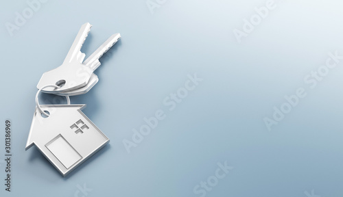 Mortgage, investment, real estate and property concept - close up of house keys. 3d rendering photo