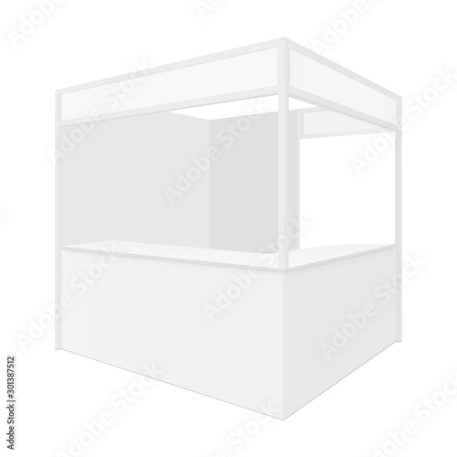 Square retail store, stall, bar or coffee shop mockup isolated on white background. Vector illustration