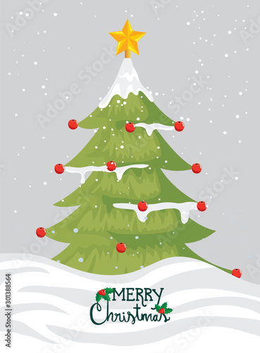 merry christmas poster with pine tree design