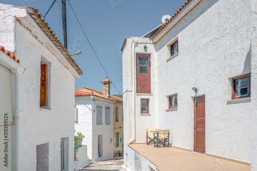 Alley with ouses in the center of Kokkari in Samos, Greece.