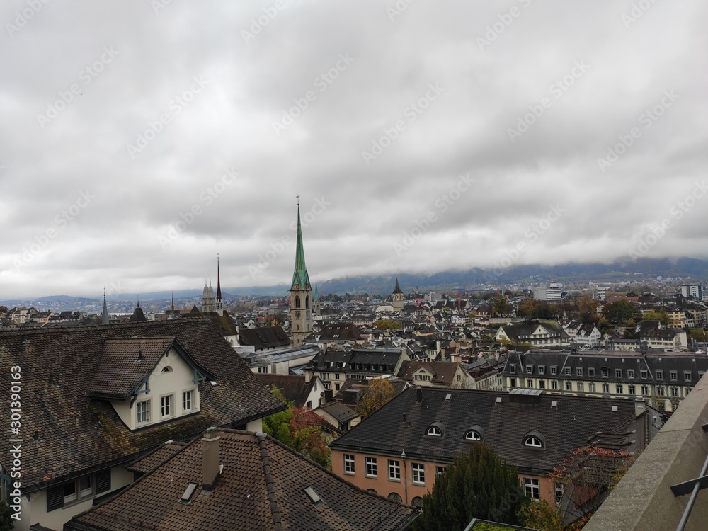 Zurich Switzerland panorama of the city in november