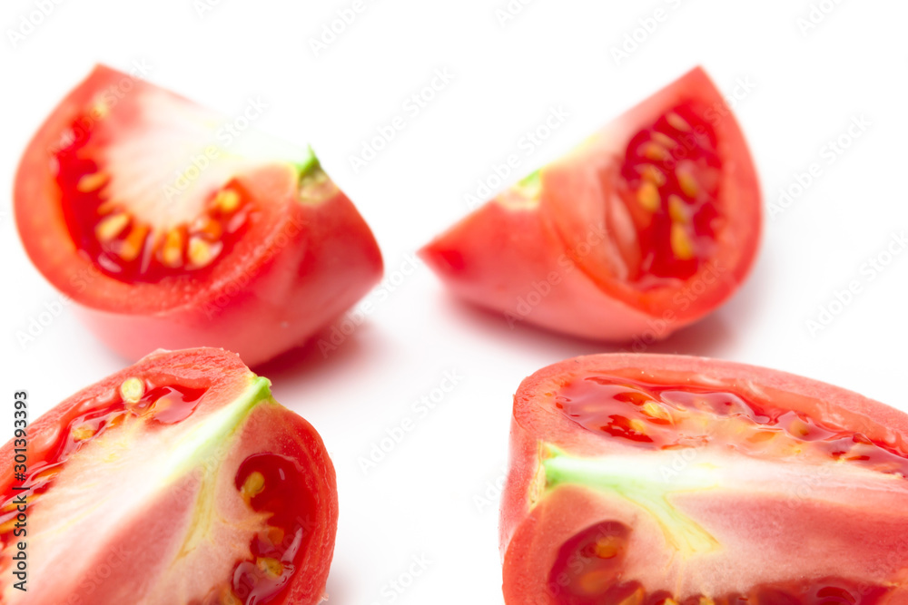 Ripe Pink Quarter Tomato on White Background Ripe Pink Quarter Tomato on White Background