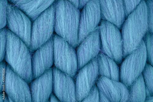 Detail of blue chunky merino wool. photo