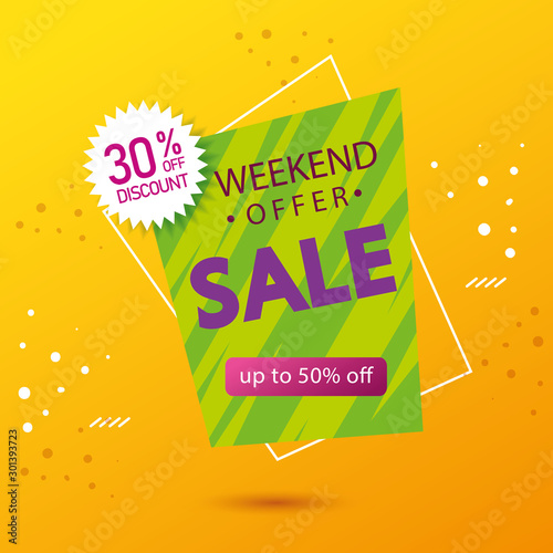 commercial label sale weekend offer lettering with thirty and fifty percentage discount vector illustration design