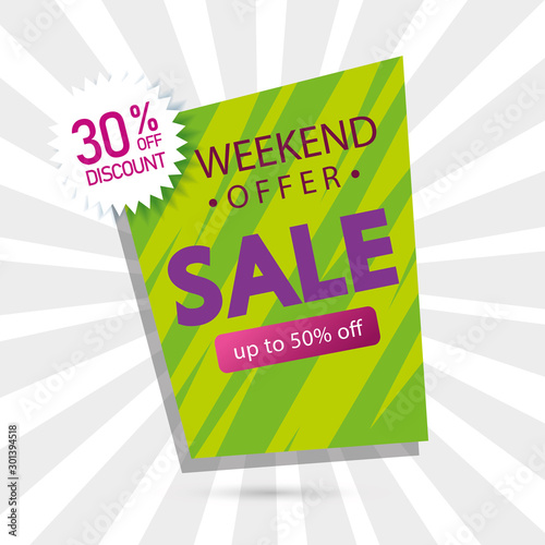 commercial label sale weekend offer lettering with thirty and fifty percentage discount vector illustration design