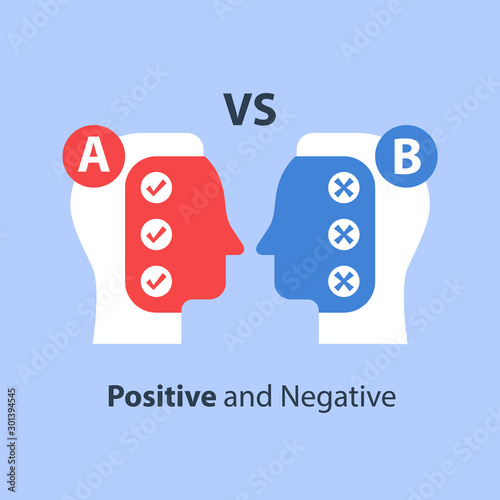 Decision making, pros and cons, versus concept, opinion poll sociology, argumentation dialog, two sides