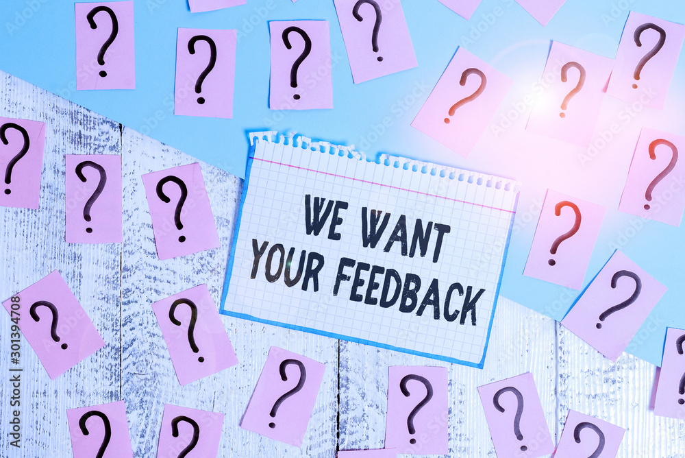 Writing note showing We Want Your Feedback. Business concept for to Improve Perforanalysisce or Product Timely Reaction Scribbled and crumbling papers with thick cardboard above wooden table Writing note showing We Want Your Feedback. Business concept for to Improve Perforanalysisce or Product Timely Reaction Scribbled and crumbling papers with thick cardboard above wooden table