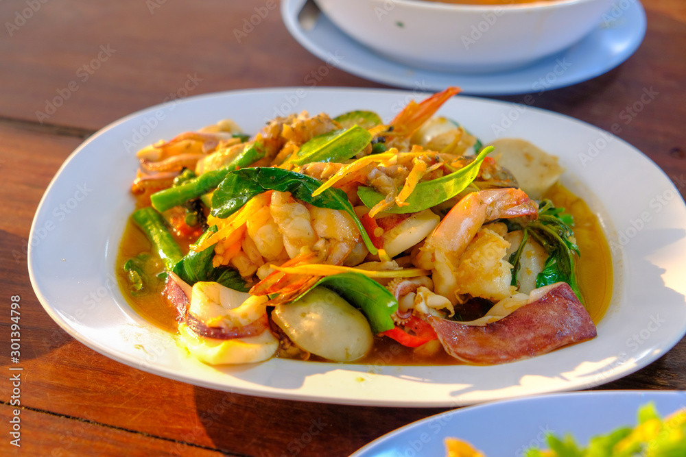 Close up of Thai food on the table in Pattaya, Thailand.