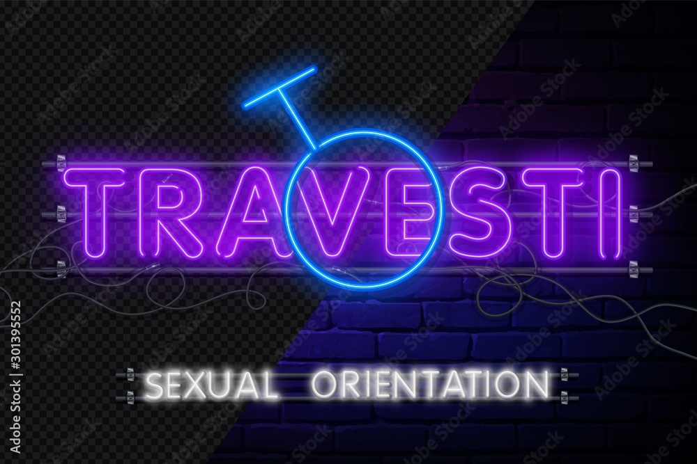 Travesti Vector realistic isolated neon sign of Travesti logo for decoration and covering on the wall background.