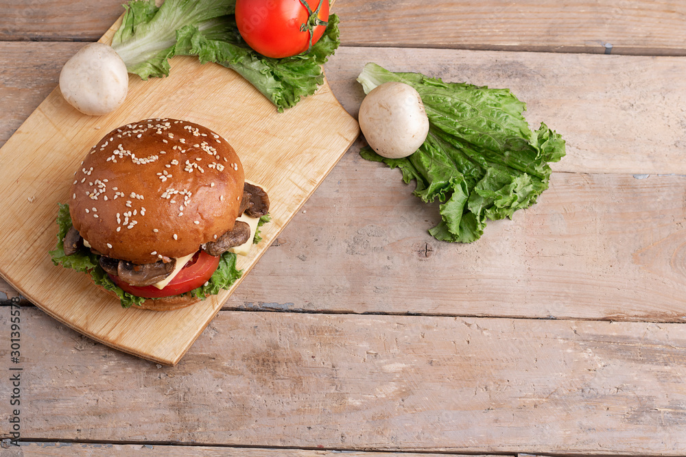cheese and mushroom burger, ready meal to eat cheese and mushroom burger, ready meal to eat