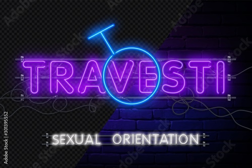 Travesti Vector realistic isolated neon sign of Travesti logo for decoration and covering on the wall background. photo