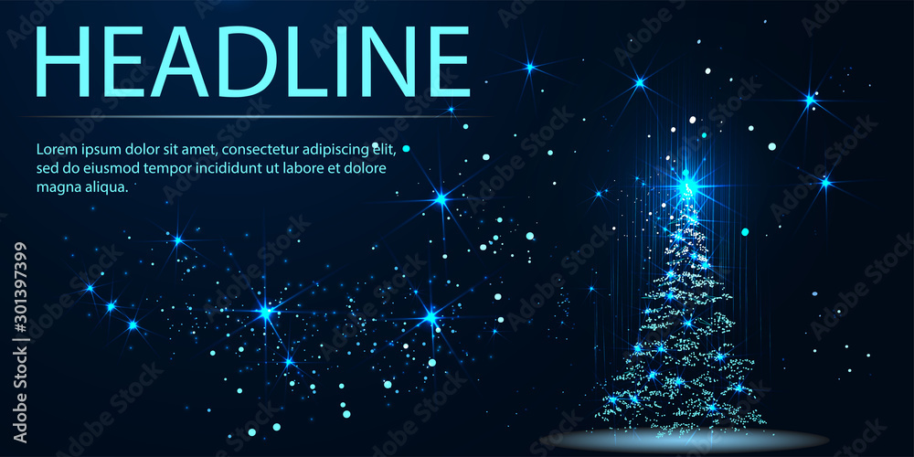 Christmas. Abstract image of a snow globe ball in the form of a starry sky, and shapes in the form of planets, stars and the universe. Christmassy vector wireframe concept. Headline - obrazy, fototapety, plakaty 