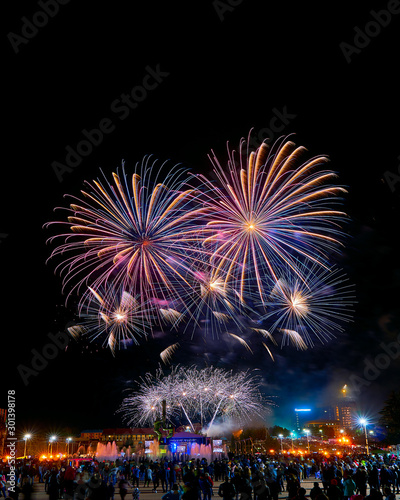 Colorful fireworks in the city. Festive fireworks. © Ramil Gibadullin