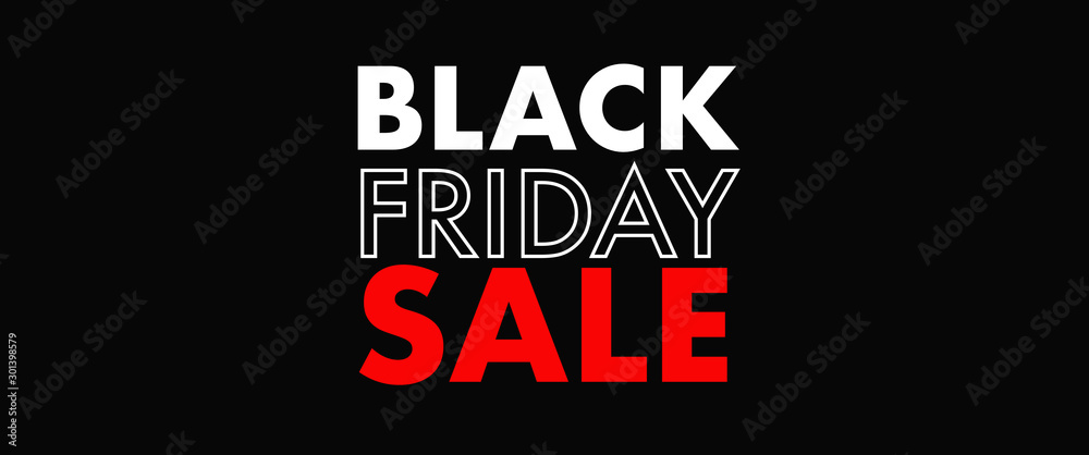 Black Friday SALE/DISCOUNT. White and red lettering on black background. Suitable for web and print. 