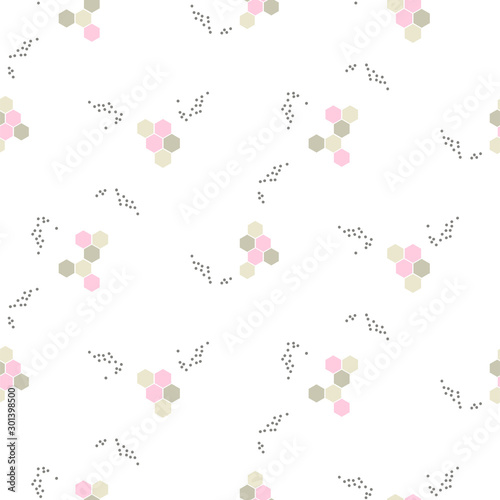 Seamless pattern with honey cells and dots texture vector.