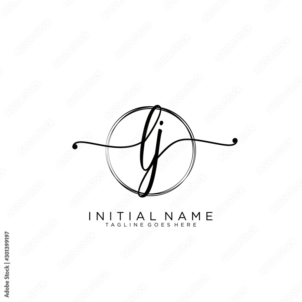 LJ Initial handwriting logo with circle template vector.