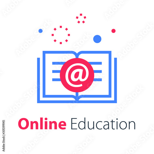 Online education, open book, internet resources, web library, distant learning