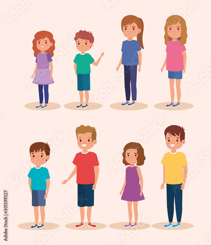 group of little children avatar character vector illustration design