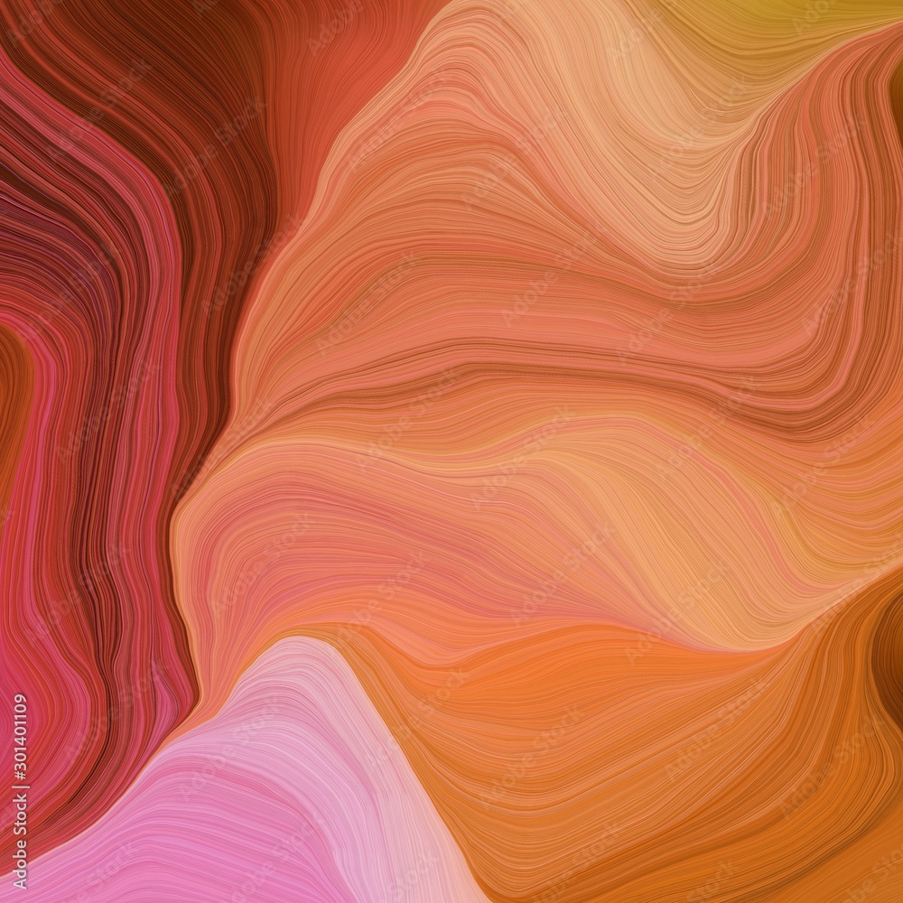 quadratic graphic illustration with peru, pastel magenta and dark red colors. abstract fractal swirl waves. can be used as wallpaper, background graphic or texture
