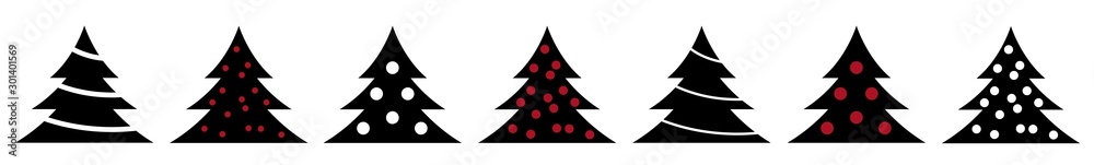 Christmas Tree Black Icon | Fir Tree Adornment Illustration | x-mas Symbol | Logo | Isolated Variations
