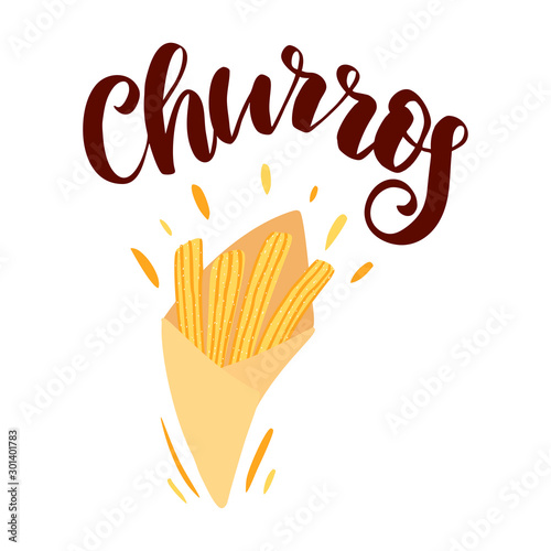 lettering  with churros sticks in paper bag.