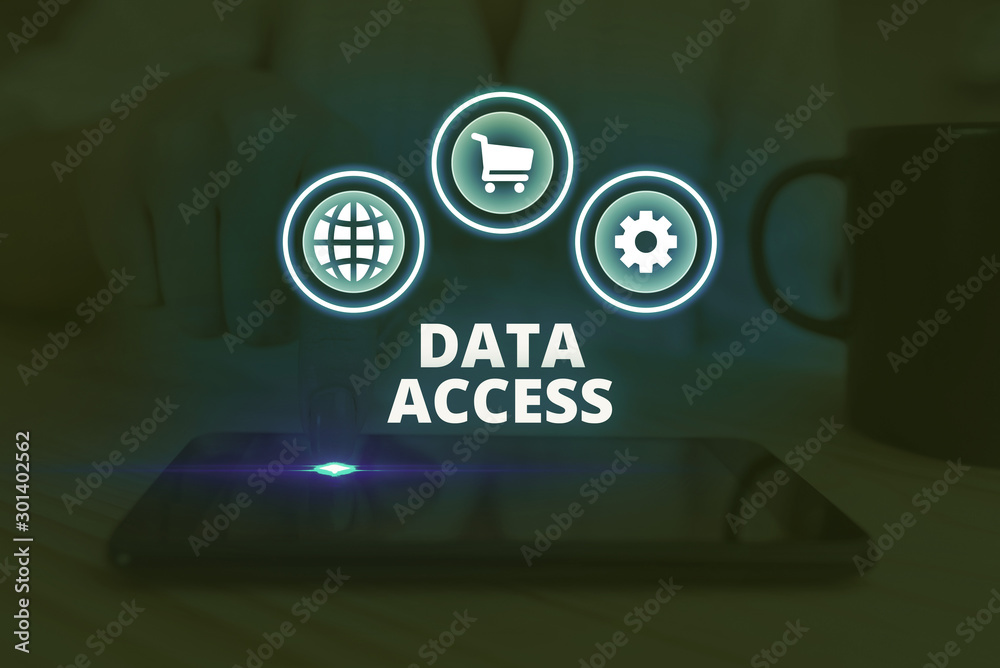Word writing text Data Access. Business photo showcasing a user s is ability to access data stored within a database Word writing text Data Access. Business photo showcasing a user s is ability to access data stored within a database