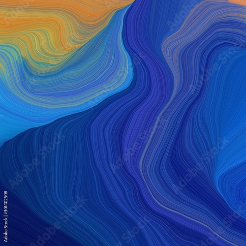 quadratic graphic illustration with dark slate blue, midnight blue and peru colors. abstract colorful swirl motion. can be used as wallpaper, background graphic or texture © Eigens