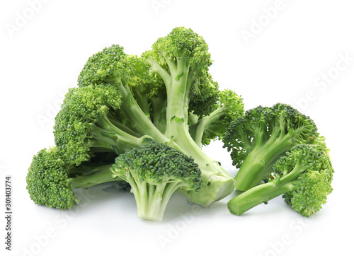 Fresh broccoli isolated on white. Edible green plant