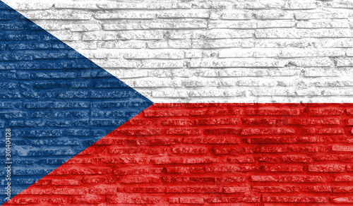 Colorful painted national flag of Czech Republic on old brick wall. Illustration.