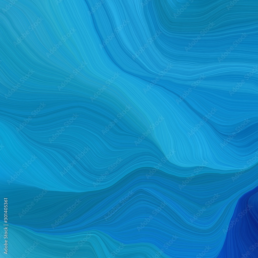 Fototapeta quadratic graphic illustration with light sea green, strong blue and medium turquoise colors. abstract design swirl waves. can be used as wallpaper, background graphic or texture