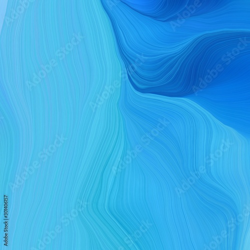 square graphic illustration with medium turquoise, strong blue and dodger blue colors. abstract design swirl waves. can be used as wallpaper, background graphic or texture © Eigens