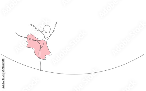 Ballet dancer, ballerina continuous line drawing, vector illustration
