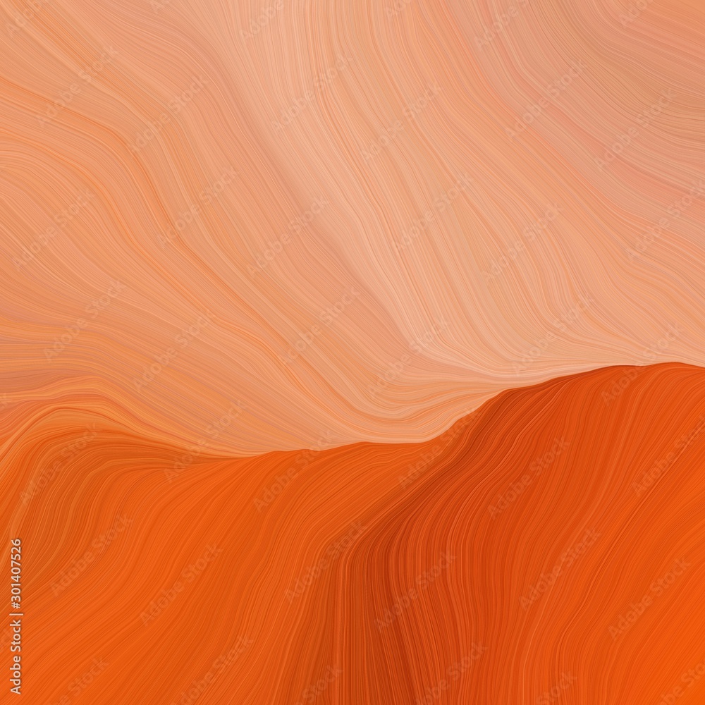 Fototapeta quadratic graphic illustration with dark salmon, coffee and peru colors. abstract fractal swirl waves. can be used as wallpaper, background graphic or texture