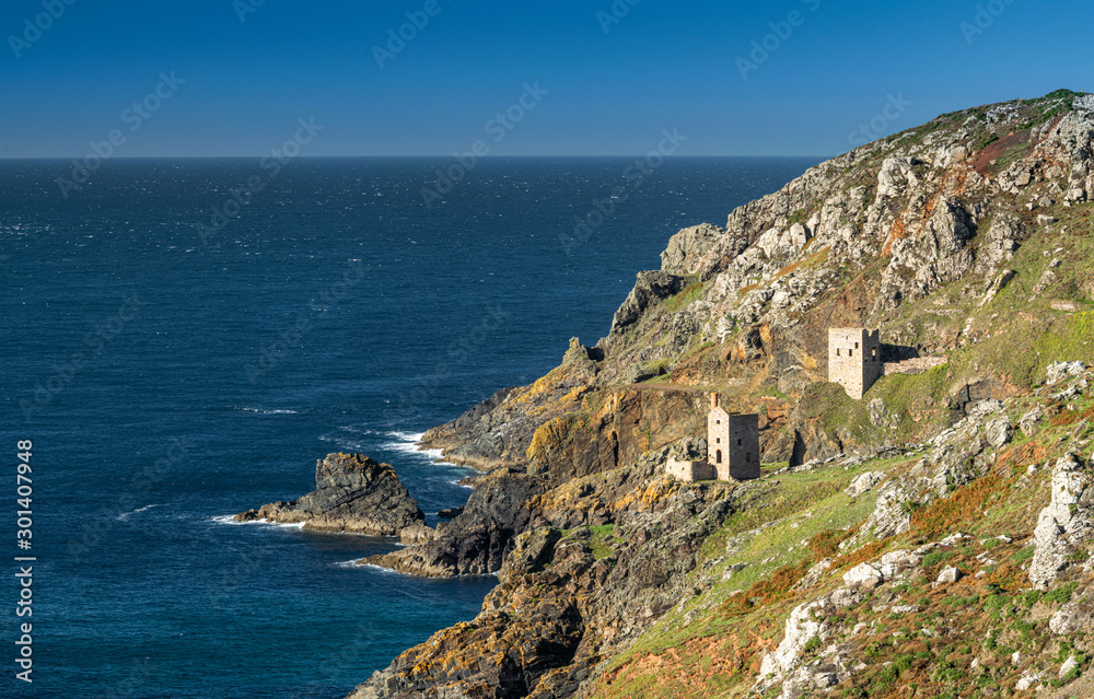 Crowns Engine Houses at Botallack - Tin mine in Cornwall England. Film location for TV period drama Poldark. Botallack village lies between the town of St Just in Penwith and the village of Pendeen.
