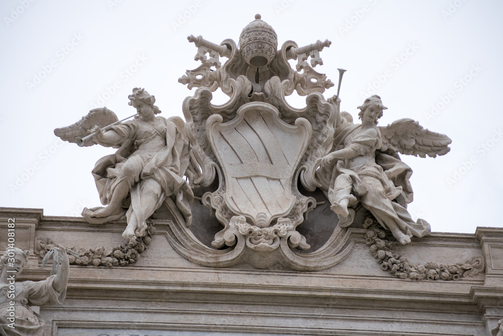 detail of fontana di trevi in rome italy